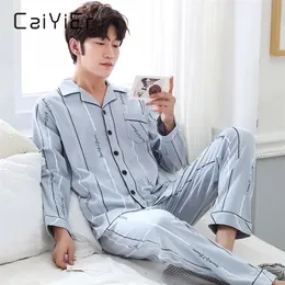 Caiyier Autumn Winter Men Pajamas Set Turnown Collar Long Sleeve Lengeve Sleave Sleepwear Pajama NightPijamas Home Wear 3XL 220426