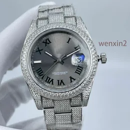 클래식 남성 시계 전체 다이아몬드 럭셔리 시계 41 mm 기계식 자동 스테인리스 스틸 그린 로마 다이아몬드 디지털 방수 시계