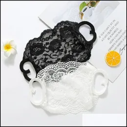 Washable Embroidery Lace Face Mask Adt Mouth Er Fashion Comfortable Girl Black Party Masks Masque Black/White Drop Delivery 2021 Festive S