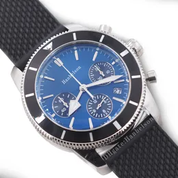 Japan Miyota Chronograph Quarzwerk Herrenuhr Leuchtendes blaues Zifferblatt Unidirektional drehbare Lünette 44-mm-Armbanduhr