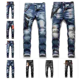 2022 NOWOŚĆ MENS RIPS STRING Black Dżinsy Moda Slim Fit Unane Motocycle Denim Spodnie Panelowe Jean dla mężczyzny Designer Hip Hop Spodni B3