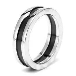 100% 925 Sterling Silver Ring Classic Fashion Design casal Ring Men and Women Cerâmica preta Presente de joias de alta qualidade