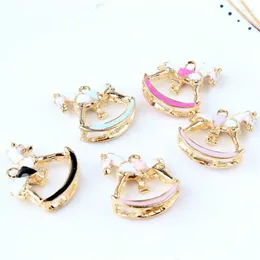 Pendant Necklaces 10PCS/Lot Gold Color Metal Oil Drop Horse Shape Charms Enamel Folating Carousel For DIY Bracelet NecklacePendant Elle22