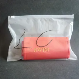 100x Custom Printed Bikini Swimwear Packaging Half Frosted Clear Transparent Plastic Påse For Clothing T Shirt 220704