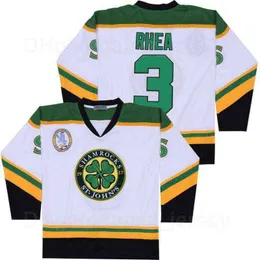 College Hockey Wears Nik1 Ross The BOSS Rhea College 3 ST Johns Shamrocks Jersey Masculino Filme Equipe de Hóquei no Gelo Preto Cor Verde Fora Branco Todos Costurados Universidade