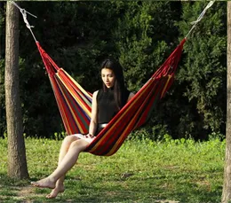 Outdoor Garden Canvas Hammocks Hang Bed Travel Camping Swing Hiking Stripe anti-rollover Hanging Bed