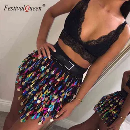 FestivalQueen Atraente lantejoulas Tassel Beach Mini saia Mulheres Sexy Summer High Caist Party Basic Party Club Saias curtas para Lady T220819