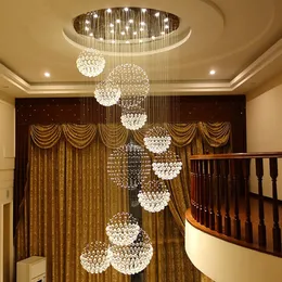 Duplex Building Big Pendant Lamps Villa Hall vardagsrum Luxur Crystal Hanging Lamp för tak trapp fixtur Hotellobbyljus