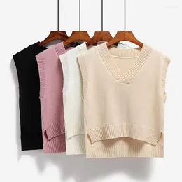 Women's Vests Women Sweater Vest 2022 Spring Autumn Sleeveless Loose Short Knitted Sweaters Ladies V-Neck Pullover Tops Female Outerwear Luc