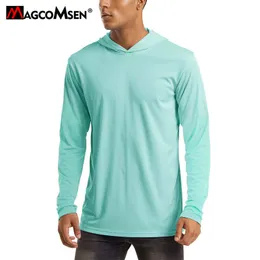 Magcomsen Men s hooded uv Sun Protection T Shirt Långärmning snabb torr strand sommar upf 50 hoodie t shirt man surfing tees topps 220810