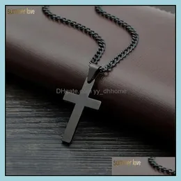 Anh￤nger Halskette Anh￤nger Schmuck Mode Edelstahlkreuz Halskette Frauen Frauen Gold Sier Black Link Kette Jesus Gebet Drop Deliv Deliv