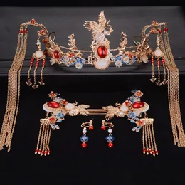 Chińskie retro z frędzlami Phoenix Crown Bridal Dragon i Phoenix Tiaras Bridal Hair Accessories 0615