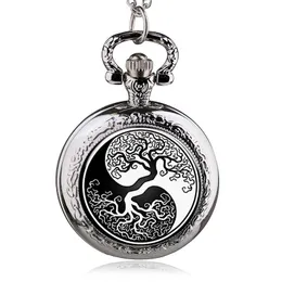 Pocket Watches Fashion Silver Tree Of Life Quartz Watch Necklace Pendant Women Men Jewelry WatchPocket