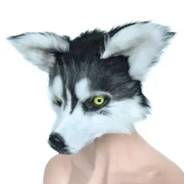 Husky-Halbgesichtsmaske, lustige Plüsch-Kopfbedeckung, Maskottchen-Kostüme, Halloween-Maske, Netz, rotes Schießzubehör