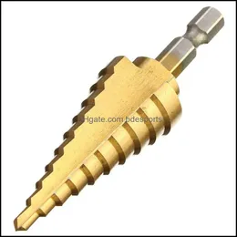 Borrbitar Power Tools Home Garden Hex Titanium Steg Cone Bit 4-22mm Hole Cutter HSS 4241 för plåtbearbetning Träborrning Hög kvalit