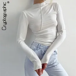 Cryptographic Höst Casual Fashion Basic Women's Tops Långärmad Elegant Mock Neck Slim Top Tees Streetwear Solid Kläder 220408