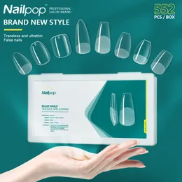 Nailpop 552pcs PRO Length/Medium/Short False Nails Press on Tips for Extension Artificial Nails with Designs Nail Accessories 220725