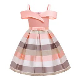 Underbara randiga klänningar för tjejer Elegant Princess Party Dress Kawaii Ball Kappa 2-10 Barnkläder Casual Dress Vestidos