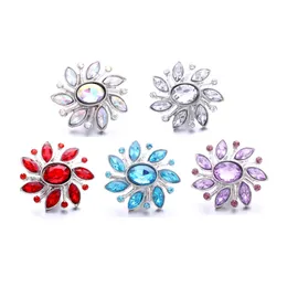 Rhinestone flower Snap Button Jewelry Components Silver 18mm Metal Snaps Buttons Fit Bracelet Bangle Noosa B1218
