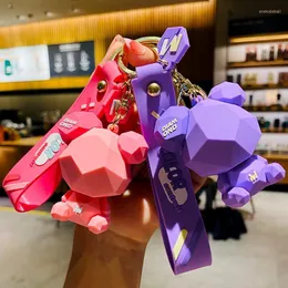 Keychains Geometric Faceted Keychain Bear Doll Car Pendant Male And Female Personality Key Ring Chain Birthday Gift Accessories Wholesale En