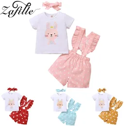 Zafille Baby Girl Clothes Set Pink Cute Rabbit For Borns White Top+Polka Pricks Overalls Toddler Spädbarnskläder 220507