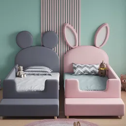 Kinderen bedden moderne kinderen slaapkamer meubels jongen meisje kind dubbele beddente ondersteuning aanpassing grijze roze konijnaren oren