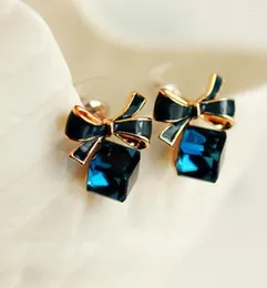 Dangle Chandelier Jewelry Fashion Gold Color Bowknot Cube Crystal earring arcing square bow arics for women pretty giftbangle farl22