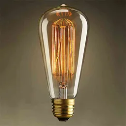 Vintage Edison Bulb E27 Retro Lampa ST64 żarówka 220V żarówka 40W 60W Filament ciepłe białe żarówki H220428