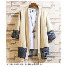 Dropshipping män japanska streetwear lapptäcke skjortor 2020 mens koreanska mode casual kimono skjortor manlig designer öppen stitch lj200925