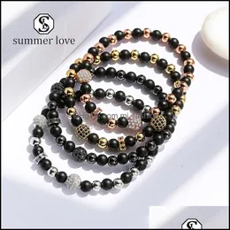 Link Chain Bracelets Jewelry Copper Beads For Women Men Prayer Lucky Wealth Healing Black Frosted Stone Fashion Dhsc1