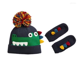 Boinas Gorro de punto para bebé Manoplas Traje de 2 piezas Otoño e invierno Guantes para niñosBoinas Elob22