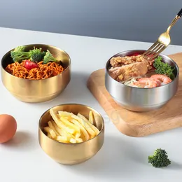 Stainless Steel Rice Bowl Double Layer Heat Insulation Soup Bowl Vegetable Fruit Salad Bowls With Lid Kitchen Tableware BH6653 TYJ