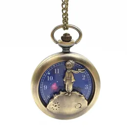 100pcslot Hot Sell Blue Dial Little Prince Pocket Watch Pendant Högkvalitativ kvarts Giftklocka Kvinnor Halsband HOLDER T200502