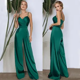 Hunter Green Evening Jumpsuit Dresses 2022 Sexy Spaghetti Backless Summer Holiday Beach Prom Reception Party Engagement Pant Suit
