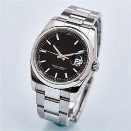 Wysokiej jakości azjatyckie zegarek Unisex Sports Automatyczne mechaniczne zegarki mechaniczne męskie 36 mm czarna tarcza Pasek ze stali nierdzewnej Wyświetlacz Kalendarz Wykwintne składane zapięcie 116200