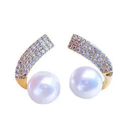 925 Srebrna igła złota kryształowe kołki na uszach Dangle żyrandol naturalny kolczyki z perłami słodkowodnymi Białe damę/dziewczyna biżuteria mody