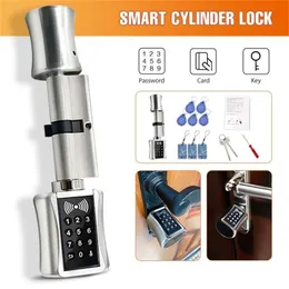 Smart Cylinder Lock European Style Electronic Door Lock Digital Keypad Code RFID Card Keyless Electric Lock Safe For Home 201013