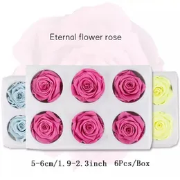 6 Sztuk / Box Wysokiej Jakości Konserwowany Kwiat Rose Heads Immortal 5-6 cm Średnica Matki Dnia Prezent Wieczne Życie Materiał Box 220425