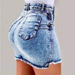 Sexy Women Jeans Rock Solid Farbe dünne kurze Sommermode -Wäsche Slim Package Mini 220317