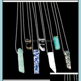 Arts And Crafts Natural Stone Strip Bar Necklace Rose Red Blue Amethyst Crystal Green Aventurine Rec Stainless Steel Sports2010 Dhdyg