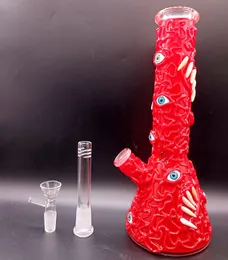 10,5 polegadas Red Water Bong Hookahs com padrão de olho legal 7mm tubos de vidro super grossos para articulação feminina de 18mm