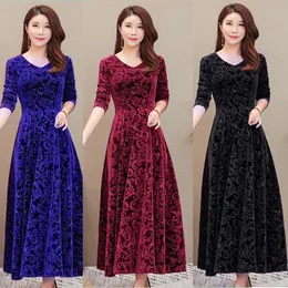 Sıradan Elbiseler Kadın Sonbahar Kış Kış Yüksek Kaliteli Vintage Vintage Velvet Bodycon Uzun Femme Zarif V Yağ İnce Parti Elbise w40Casual