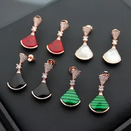 Fashion Designer Dangle Earrings Red Agate Skirt Stud Earrings Jewelry White Shell Scalloped Womens Earrings