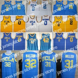 Yeni UCLA Bruins College Basketbol Forması Kevin Love Lonzo Ball Russell Westbrook Zach Lavine Reggie Miller Bill Walton Dikiş Beyaz Mavi