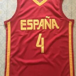 XFLSP Red Team SPANIEN 4 PAU GASOL Basketball Jersey Stitched Custom Numus and Name Jerseys