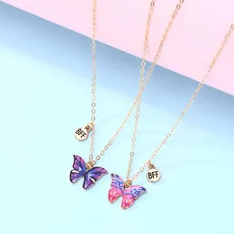 Pendant Necklaces Colourful Butterfly Shape Friends Necklace Chain BFF Friendship Jewelry Gifts For Kids 2PCS/SetPendant