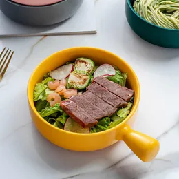 焼きたての丼の北紺のスタイルのハンドルベーキングボウルステーキトレイパスタプレートサラダ料理麺スープボウル家庭用食器食器ZL06