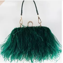 Evening Bags Luxury Ostrich Feather Party Clutch Bag Women Wedding Purses And Handbags Small Shoulder Chain Designer BagEvening212I