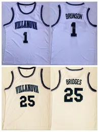 كرة السلة NCAA College Villanova Wildcats 25 Mikal Bridges Jersey 1 جامعة جالين برونسون لعشاق الرياضة فريق تنفس أبيض اللون تطريز جيد الجودة