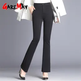 Czarne wysokie talia Bell Bottoms Office Damskie spodnie Flearne jesień chuda robota szeroka noga Plus Size Pants Suit 201012